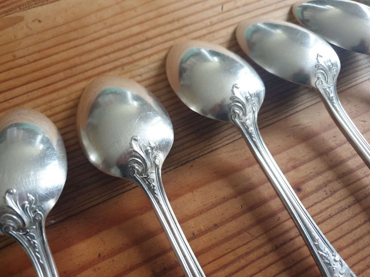 Old silver metal spoons