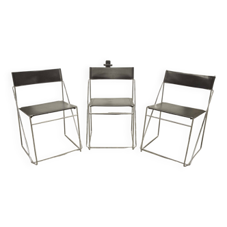 Set of 3 minimalist X line chairs by Niels Jorgen Haugesen for Hybodan circa 1970