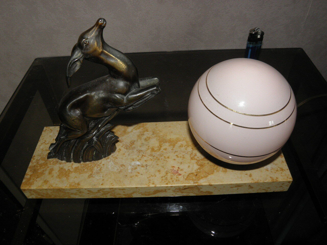 Art Deco marble figurine table lamp