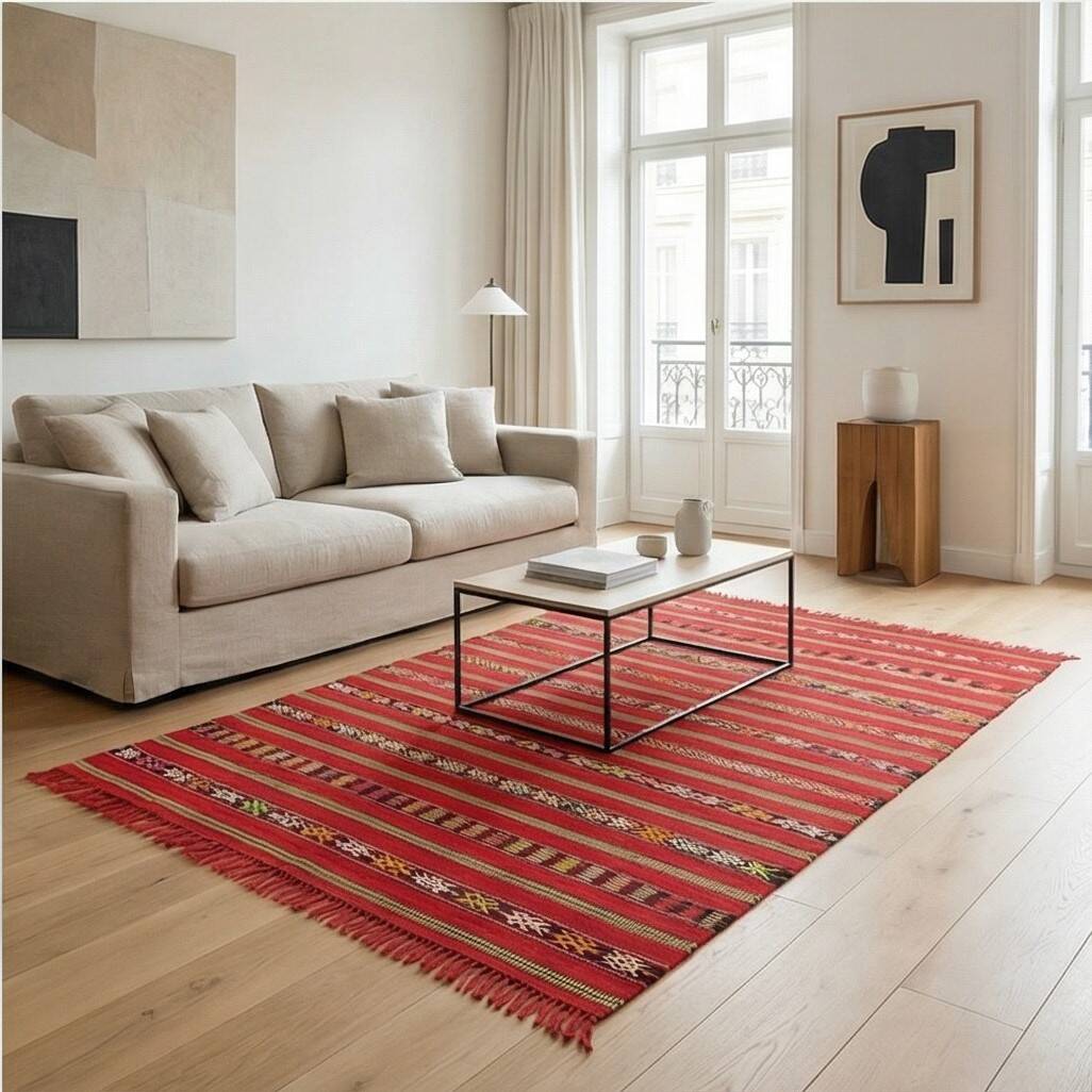 Small Moroccan red kilim rug 85x165 cm