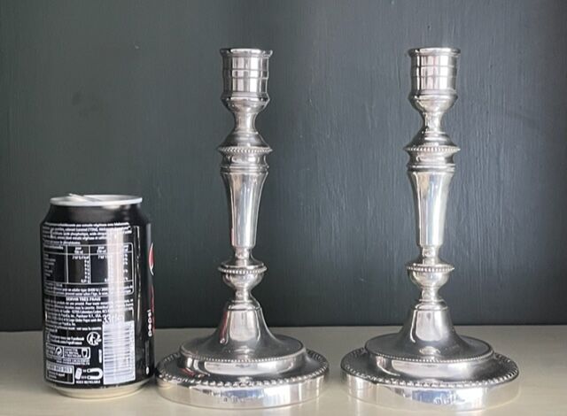 Pair of Christofle silver metal candle holders.