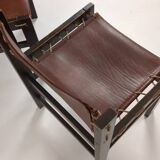 2 Chaises de salle à manger brutalistes en bois et cuir