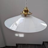 Ancienne suspension baladeuse en opaline blanche Art déco 1930 Ø 24.7 cm