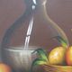 Painting OIL ON CANVAS Still life, BY MAZIA Violet, pears apples kitchen, wooden frame