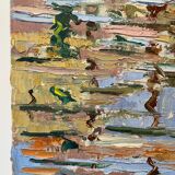 Old painting, barge at the dock, signed Maurice Pannetier, 70s/80s