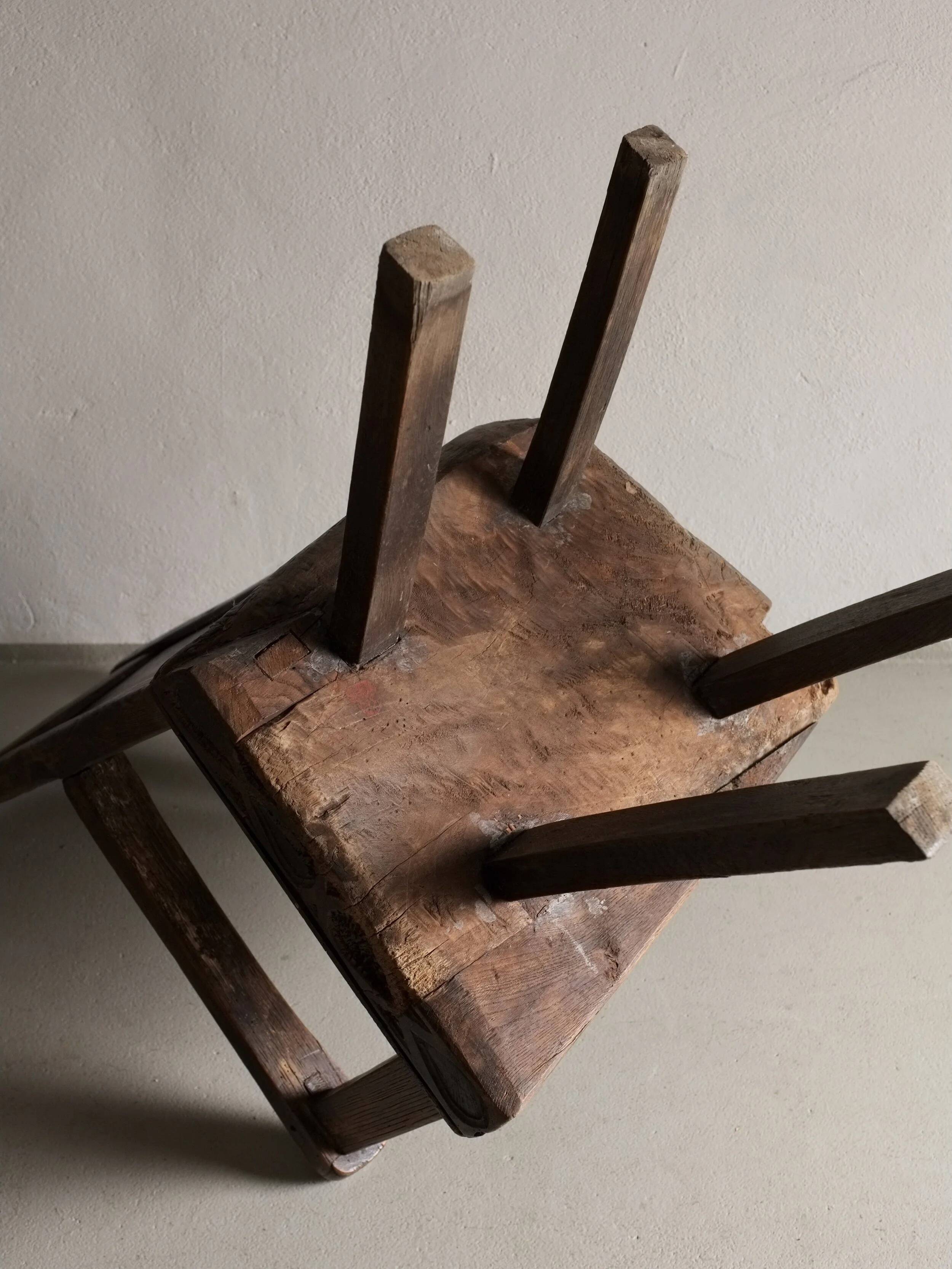 Antique primitive carved oak arm chair, Belgium