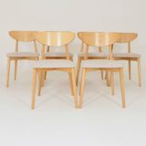 Ensemble moderne de 6 chaises de salle à manger, tissu écru et bois de hêtre naturel