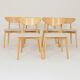 Ensemble moderne de 6 chaises de salle à manger, tissu écru et bois de hêtre naturel