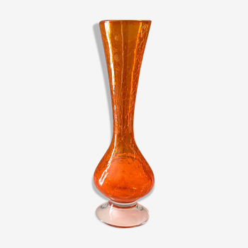 Craquelee Vase orange, Vase Vintage années 70