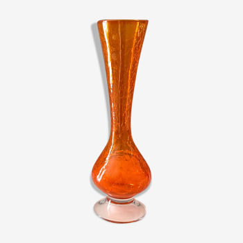 Craquelee Vase orange, Vintage Vase 70's