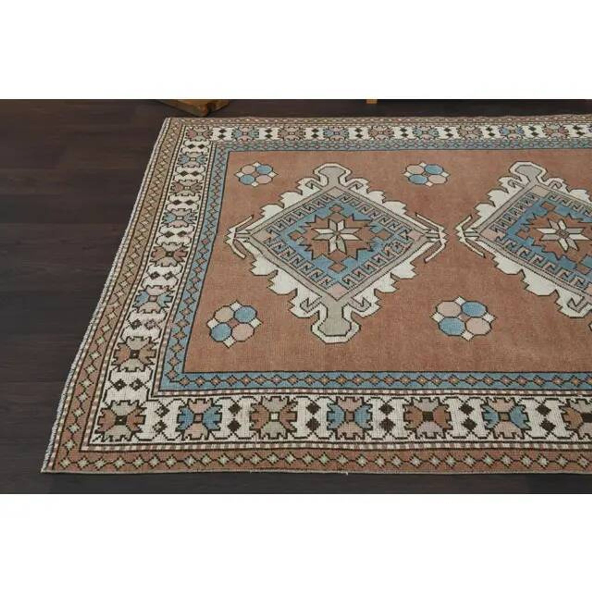 1970s Vintage Turkish Oushak Handmade Wool Cotton Brown Area Rug 160x254