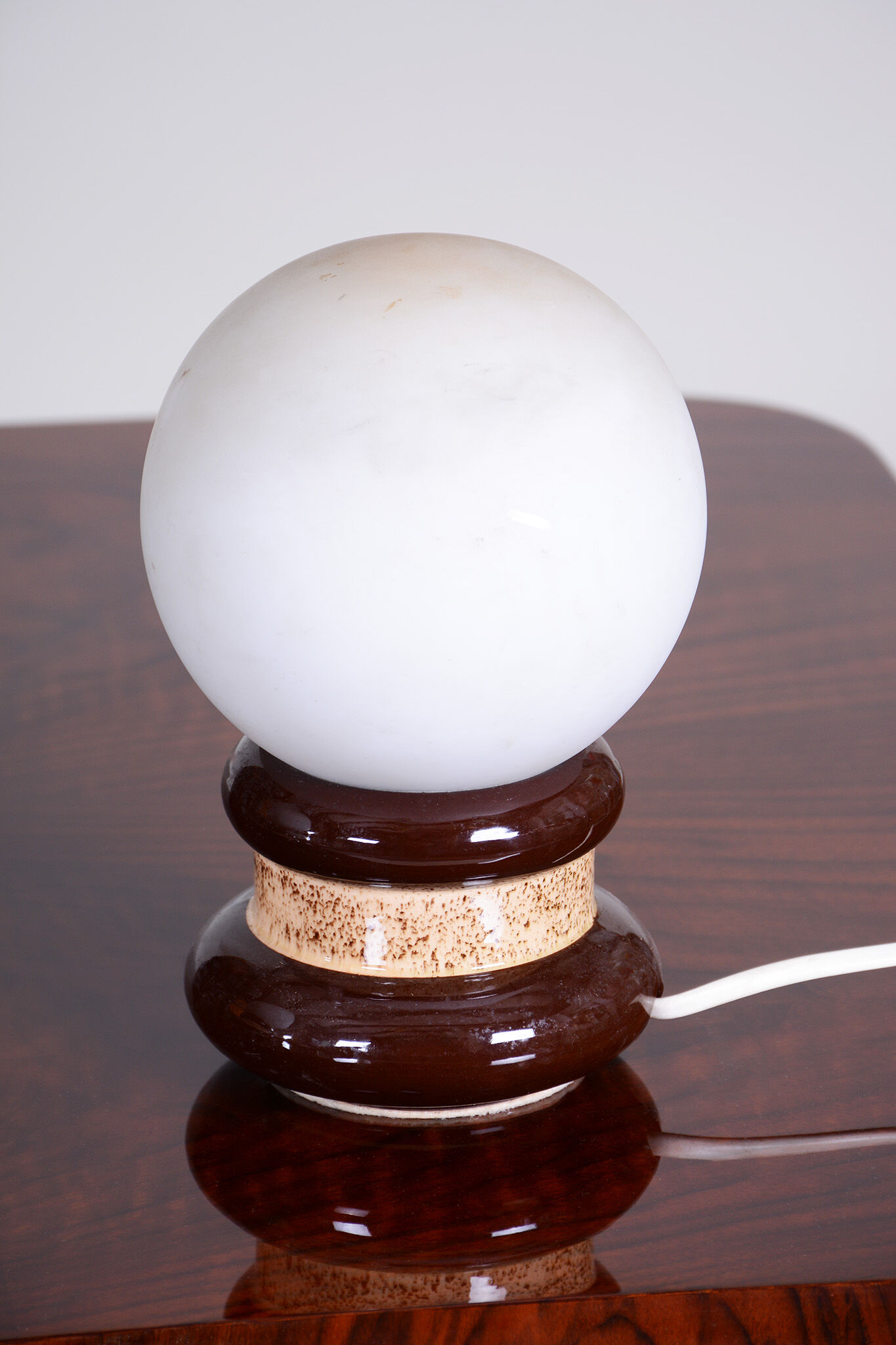 Pair of midcentury table lamps, ceramics, opal glass, functional, czechia, 1950s