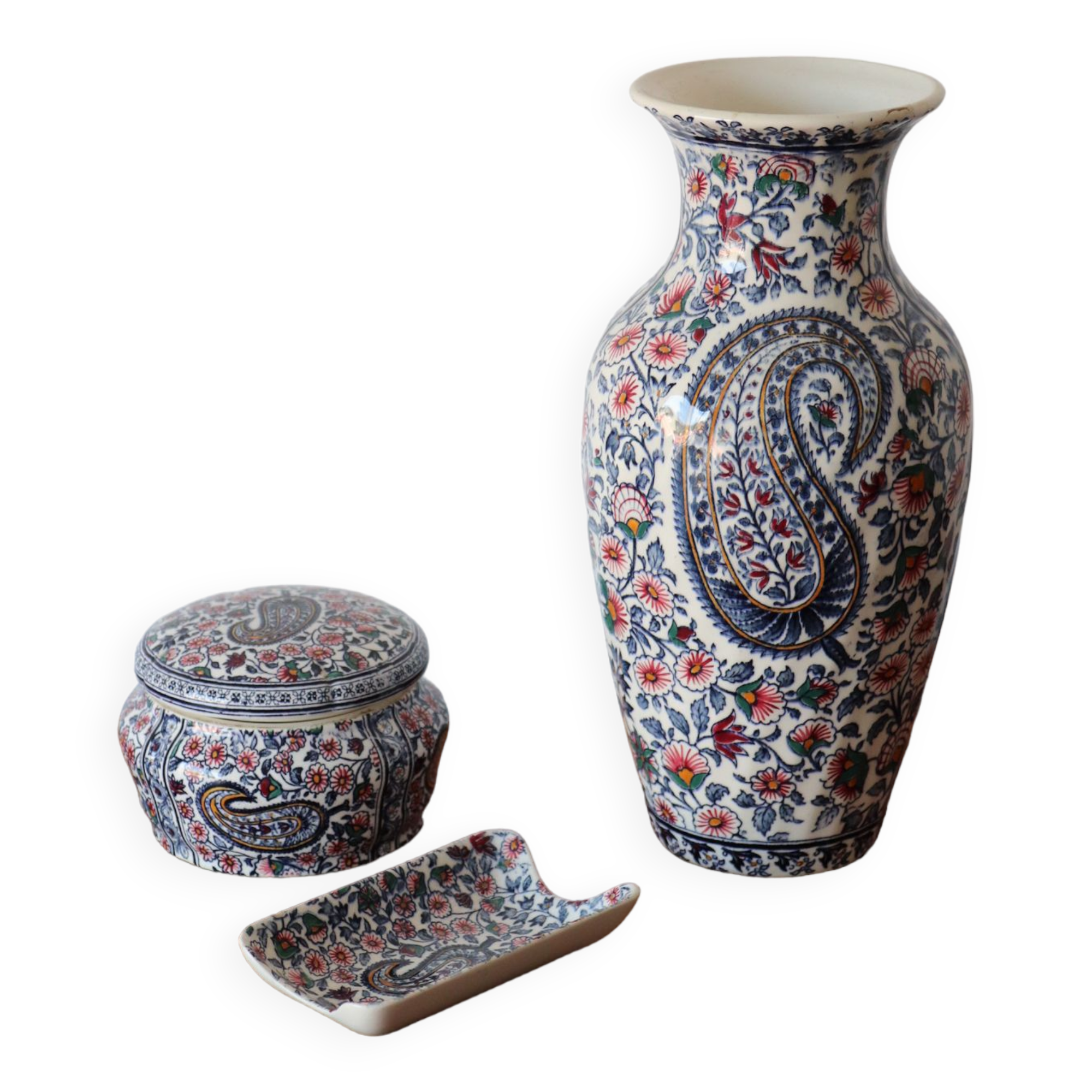 Bonbonnière en faïence de gien décor cachemire