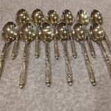 12 gold-plated metal moka spoons with Russian-style handles, 10.6 cm