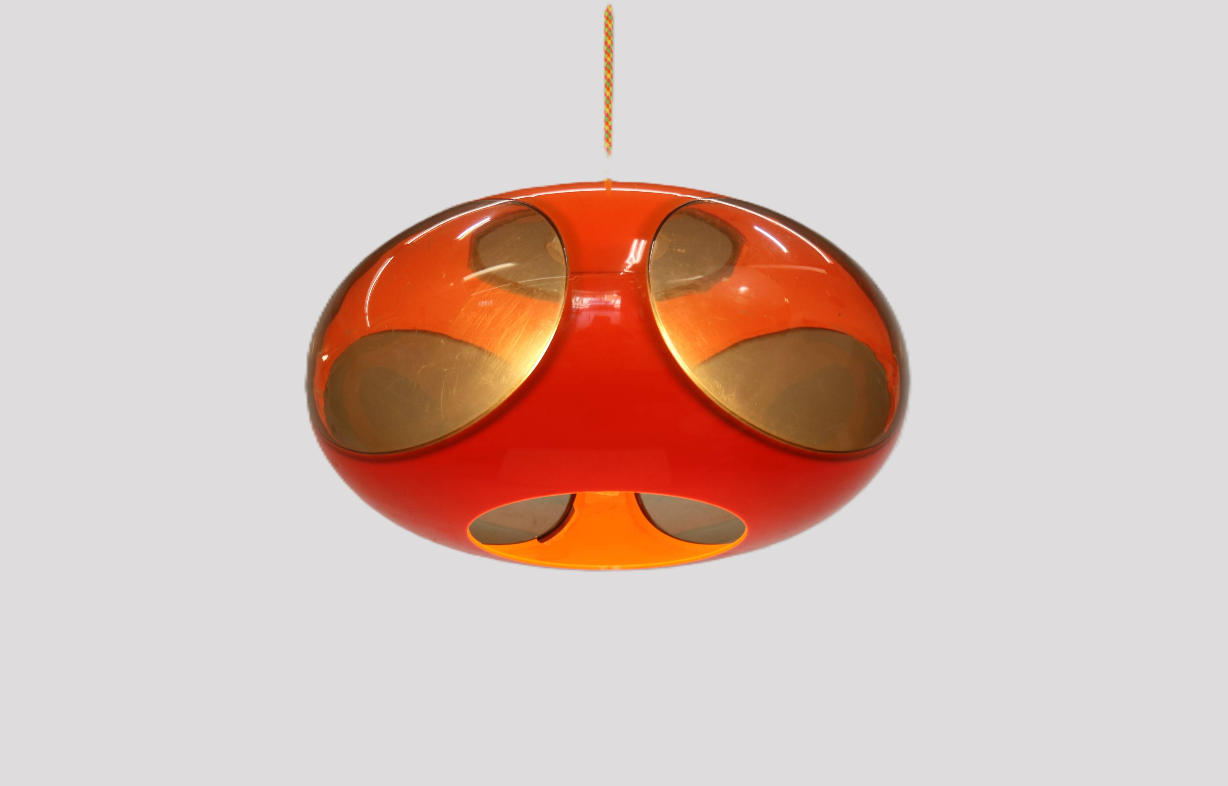Massive Belgium Space Age UFO Lamp, Orange Mid-Century Modern Lighting