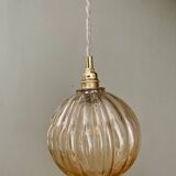 Vintage round amber glass globe pendant light