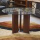 Circular table by Tito Agnoli for Matteo Grassi, base covered in brown leather, 1970s.