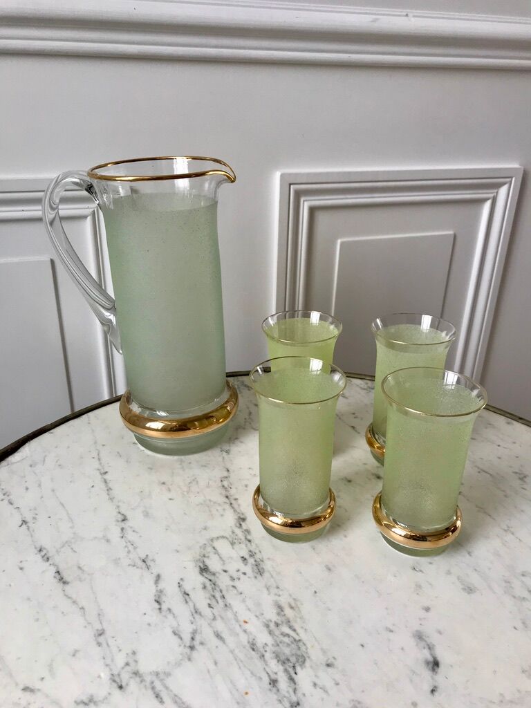 Green granita set consisting of a pitcher and 4 glasses in orangeade 50s