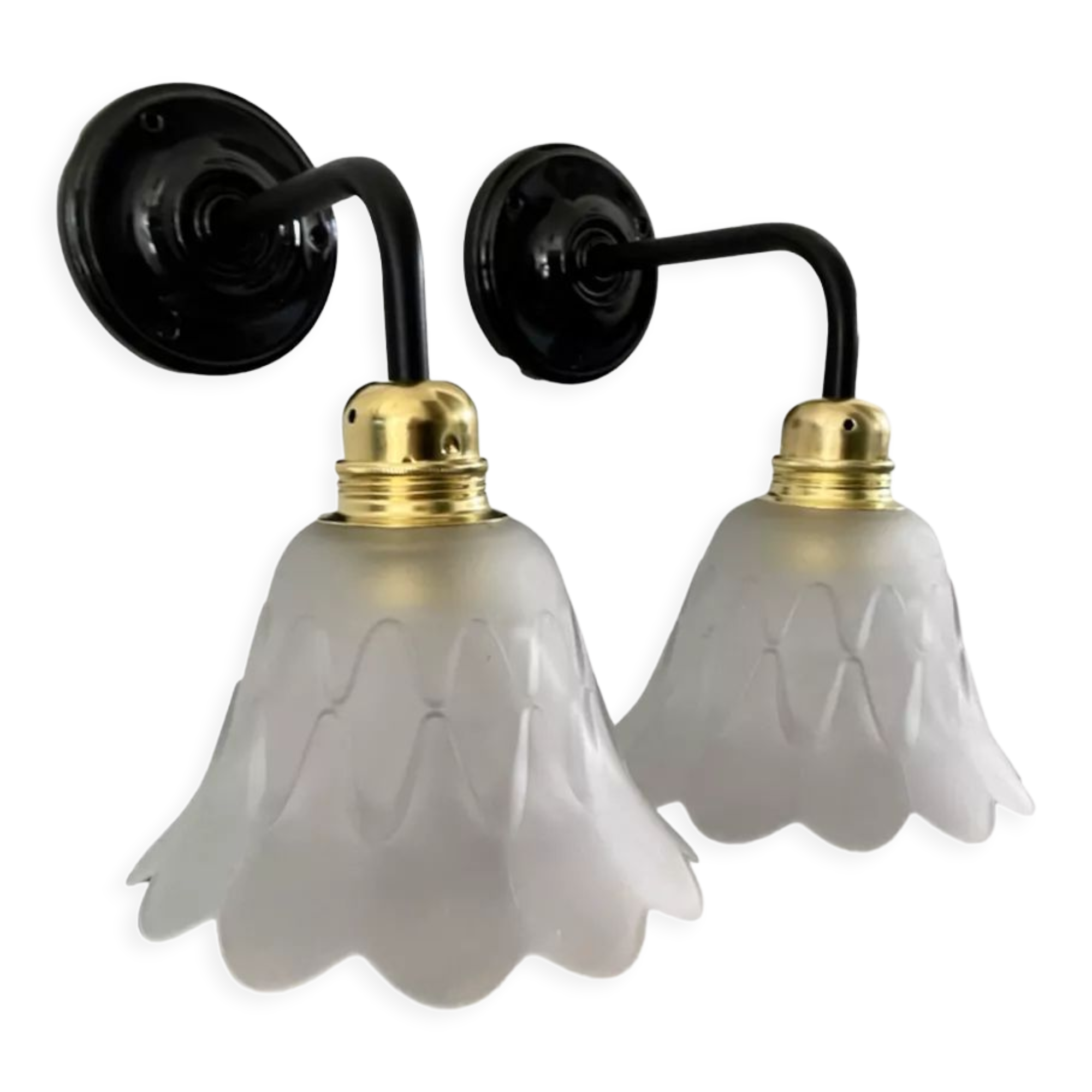 Pair of Art Deco wall lights in glass and ceramic