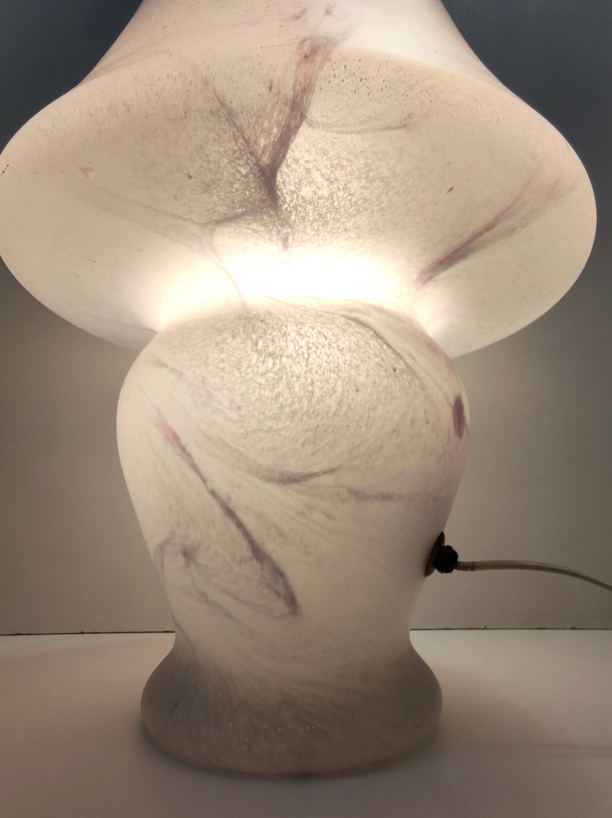 White Murano Glass Table Lamp with a Pink Marble Effect, Italy