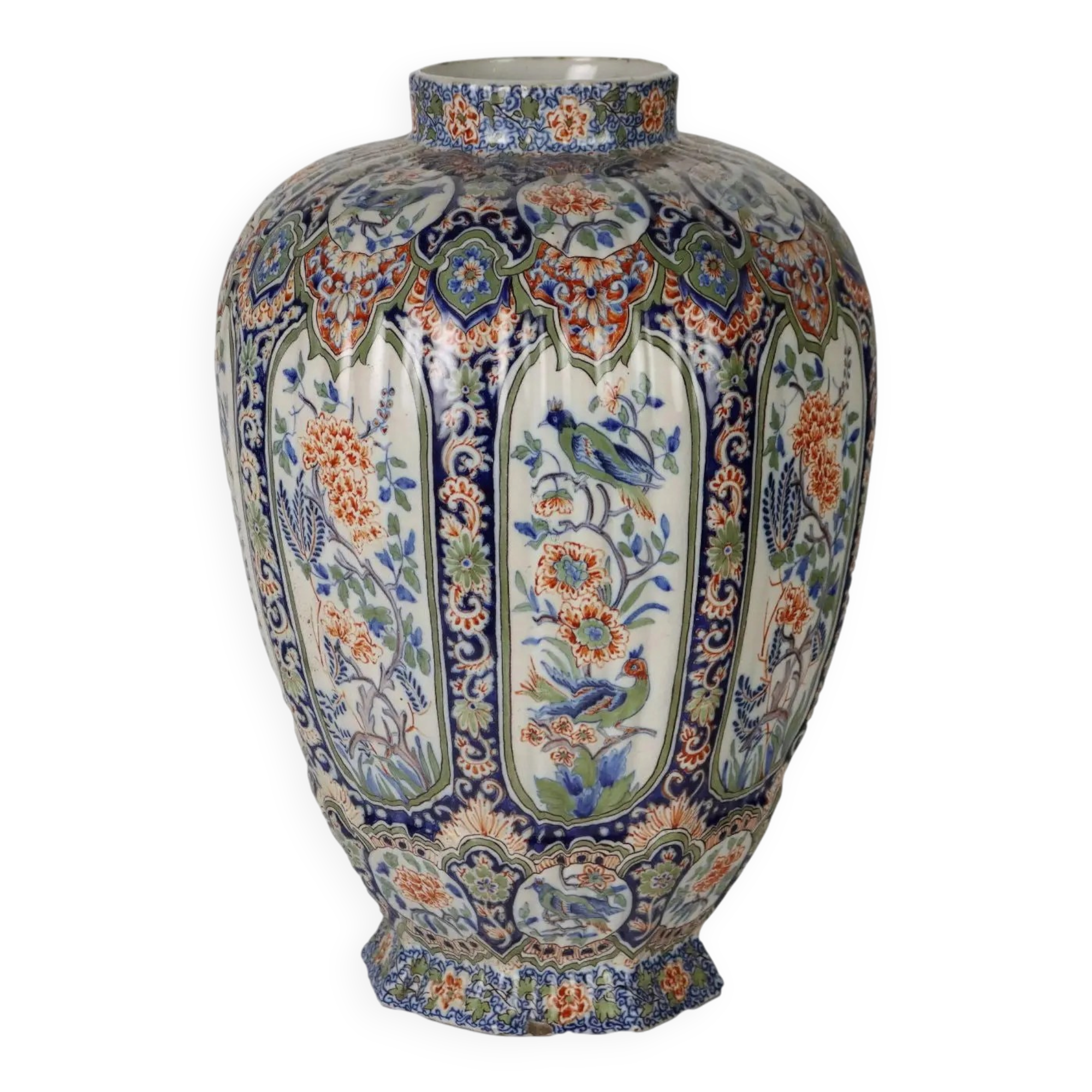 Ancient vase fully decorated with ceramic plants, 20th century.