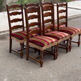 6 Louis XIII dining chairs in solid wood and burgundy velvet.