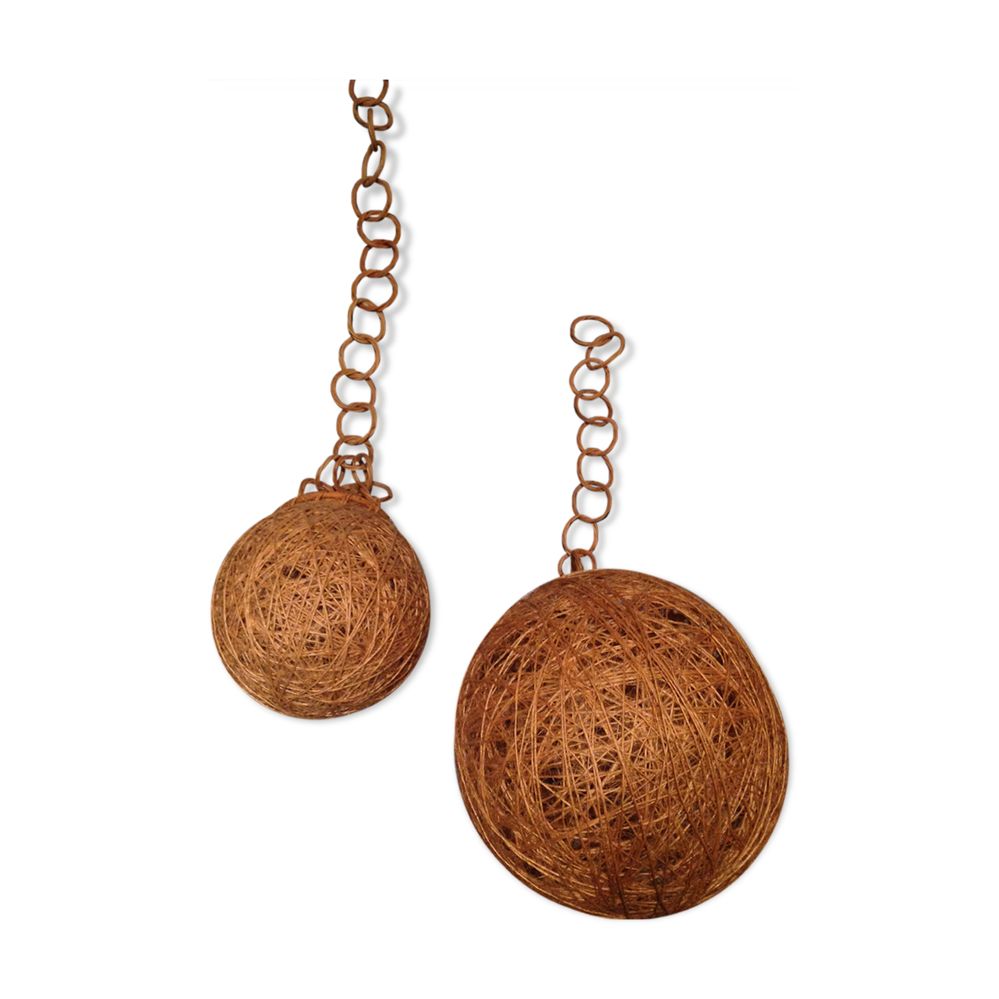 Two vintage wicker twine ball suspensions
