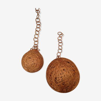 Two vintage wicker twine ball suspensions