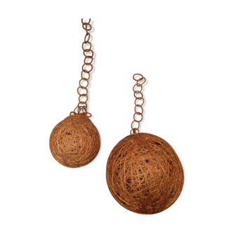 Two vintage wicker twine ball suspensions