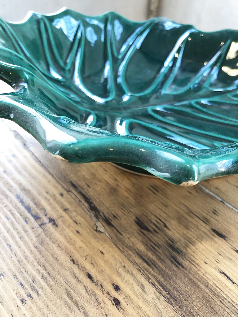Vallauris green ceramic leaf dish
