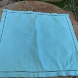 Large pillowcase, cotton linen, emerald blue tinted, border with openings, old
