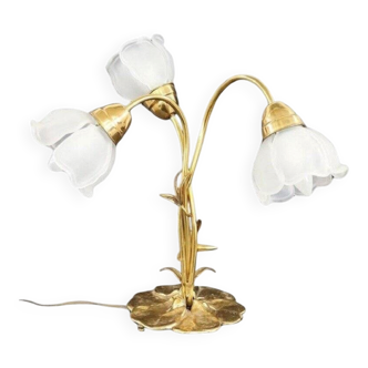 Lampe de table en laiton et verre vintage, années 1980