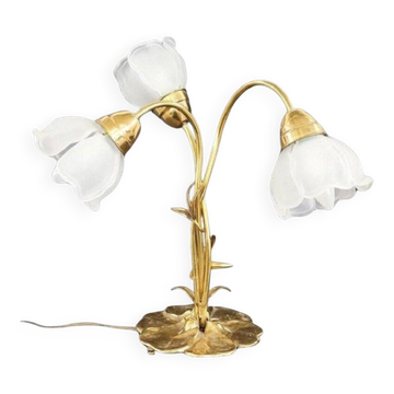 Lampe de table en laiton et verre vintage, années 1980