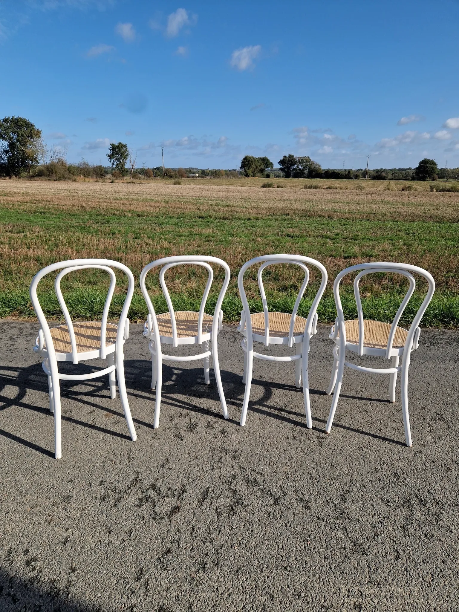 Lot de 4 chaises en bois tournés et cannage 