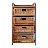 Chiffonnier vintage en rotin et ses 4 grands tiroirs en osier tressé