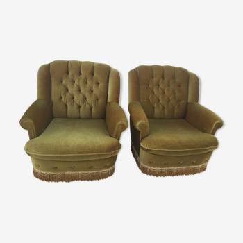 Pair of upholstered velvet armchairs