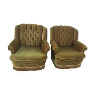 Pair of upholstered velvet armchairs
