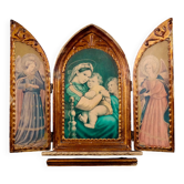 Florentine-style religious triptych in carved wood and gilded stucco, mid-20th century