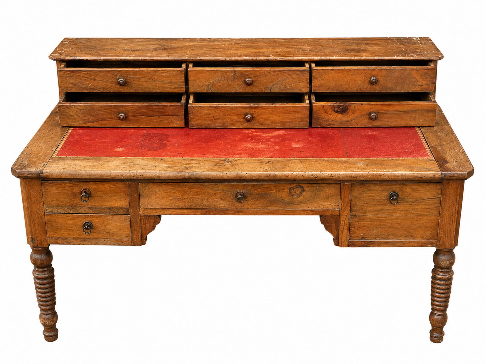 Large library desk with display cabinet and secretary with drawers, 19th century French.