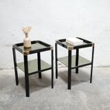 Table d'appoint vintage en métal, laiton et verre