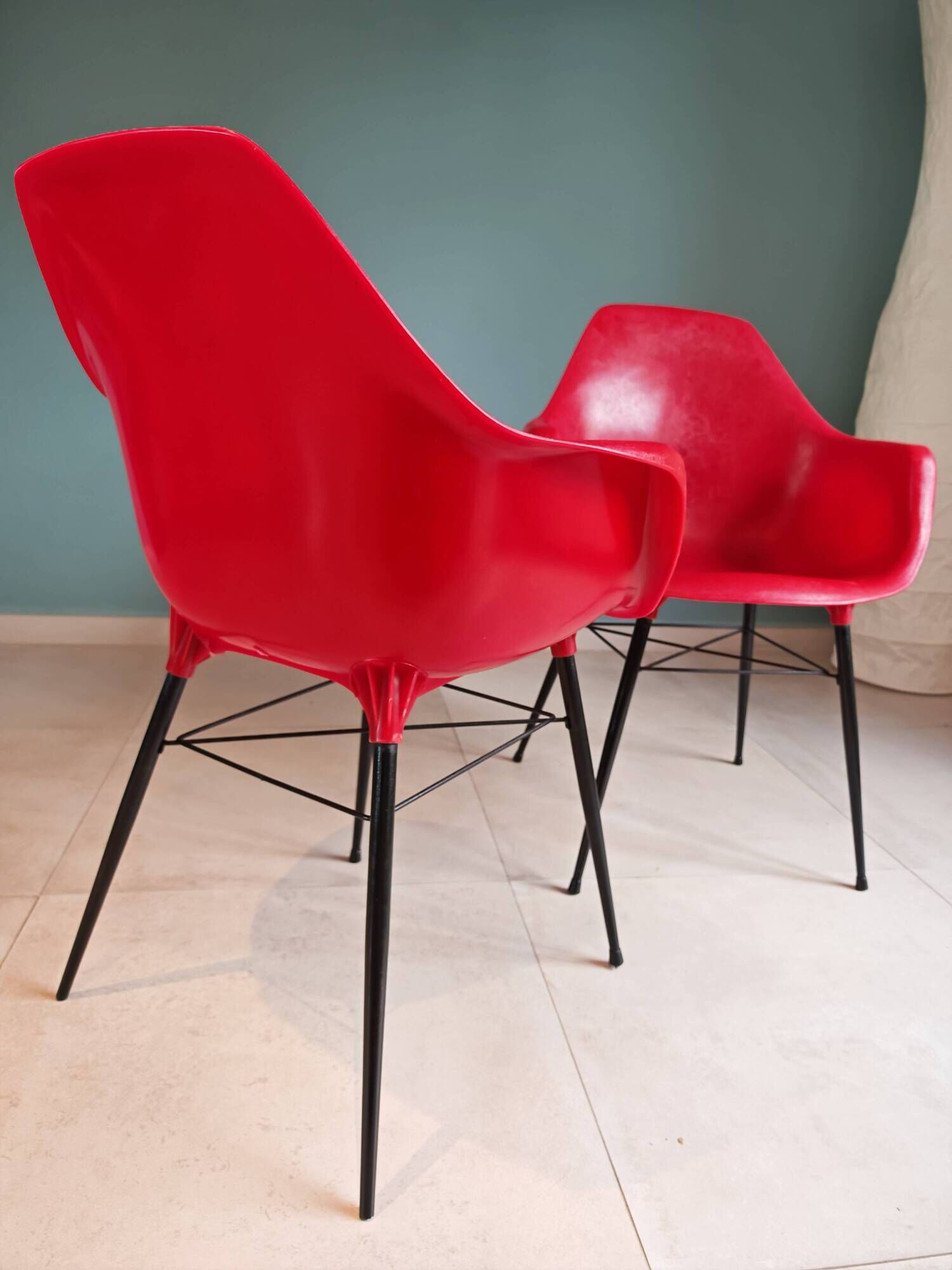 Pair of Vintage Space Age Red Armchairs 1970