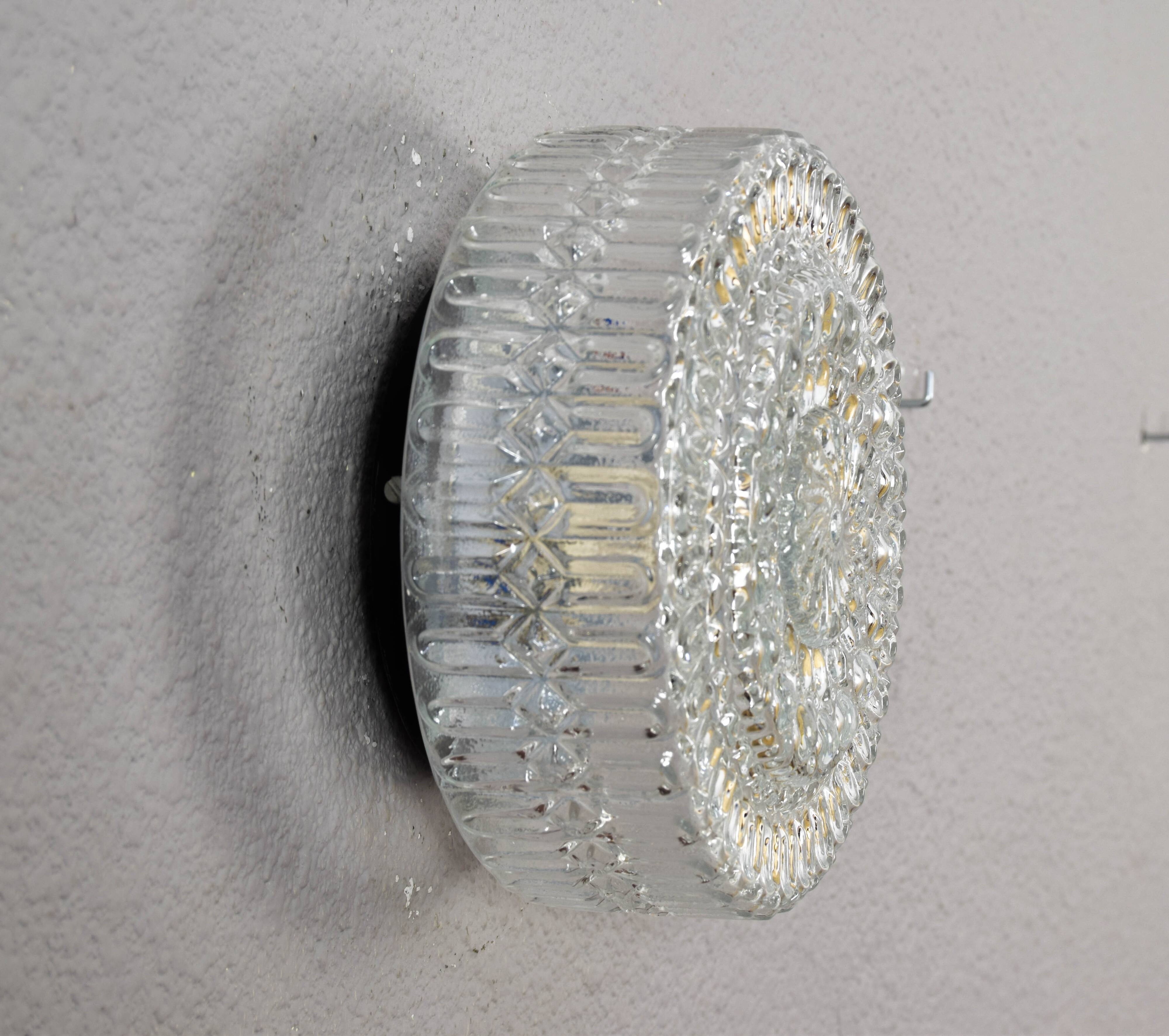 Mid Century Modern Germany Cut Glass Flush Mount or Sconce 60s