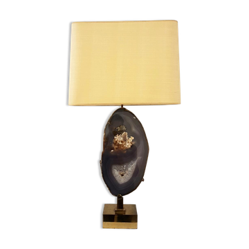Lampe de bureau en laiton doré et agathe par Willy Daro 1980s