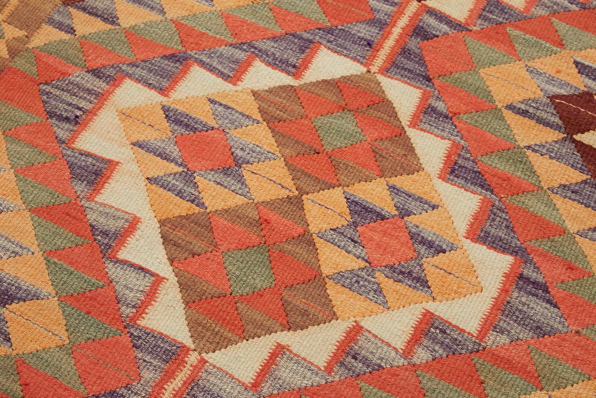Turkish Handwoven Vintage Herki Kilim 106 cm x 358 cm