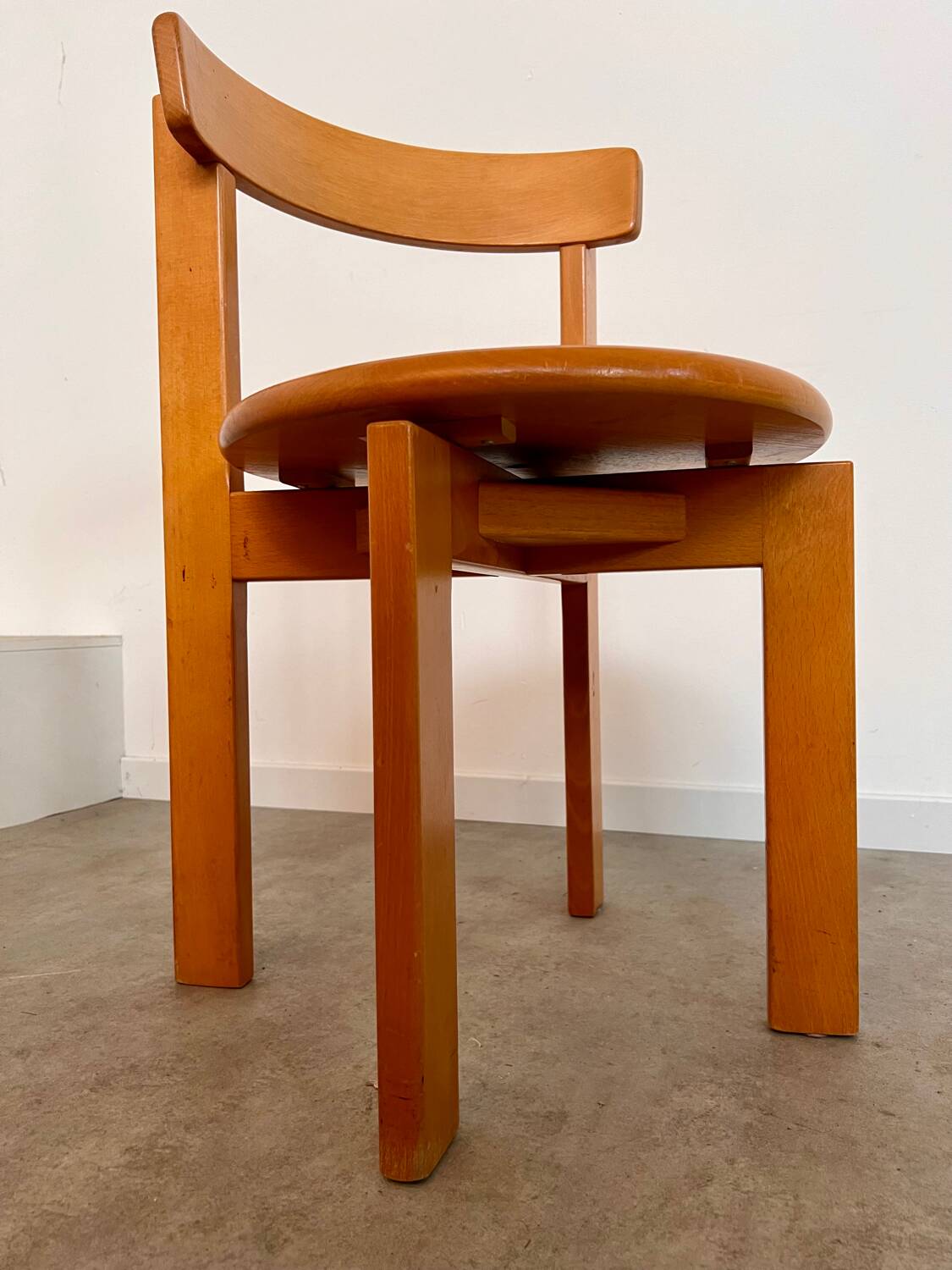 Set of 3 solid beech wood chairs, vintage 70s design