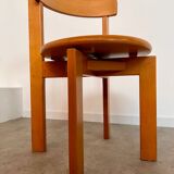 Set of 3 solid beech wood chairs, vintage 70s design