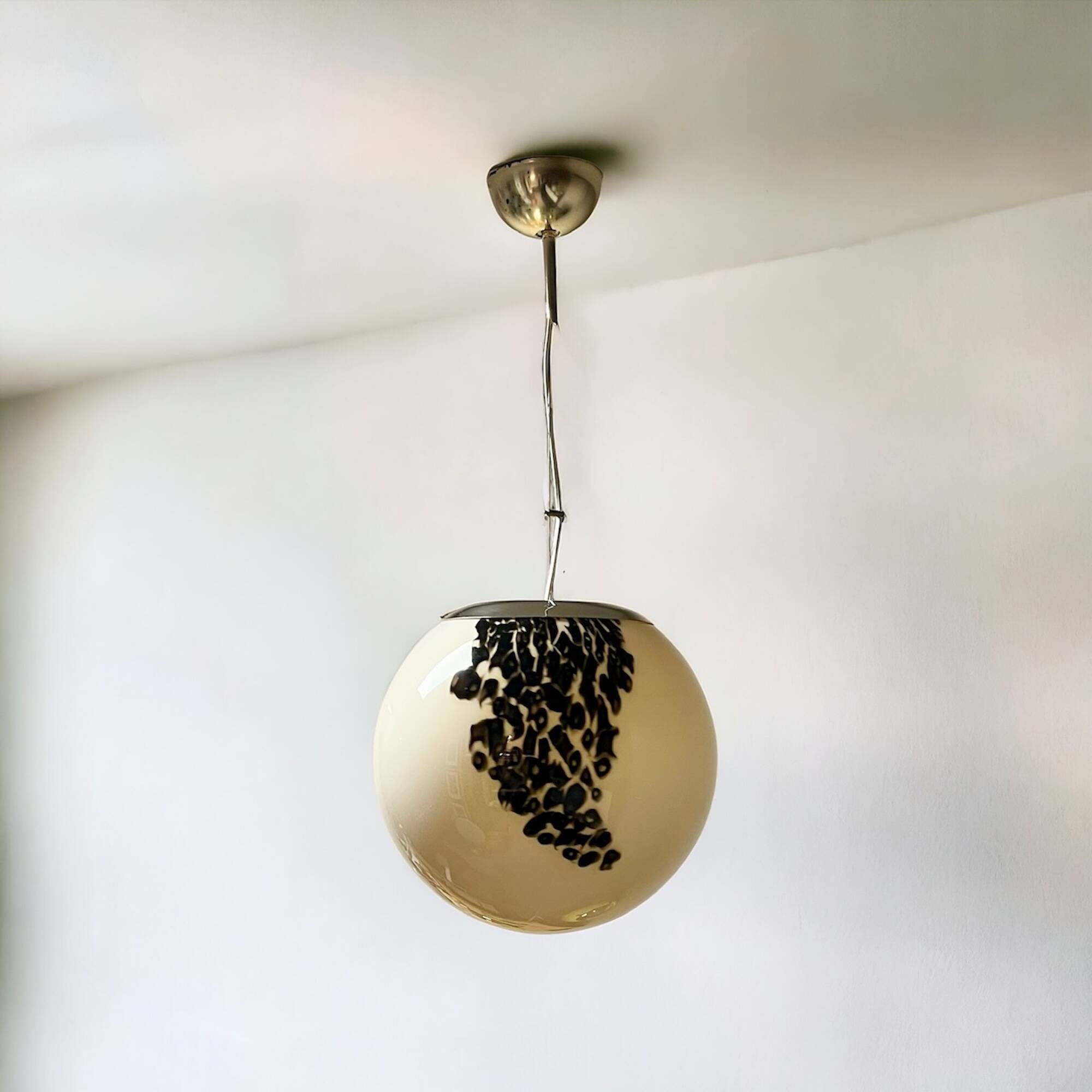 Vintage Globe Chandelier in Glass with Animal Print attributed to Angelo Brotto for Esperia, 1960s