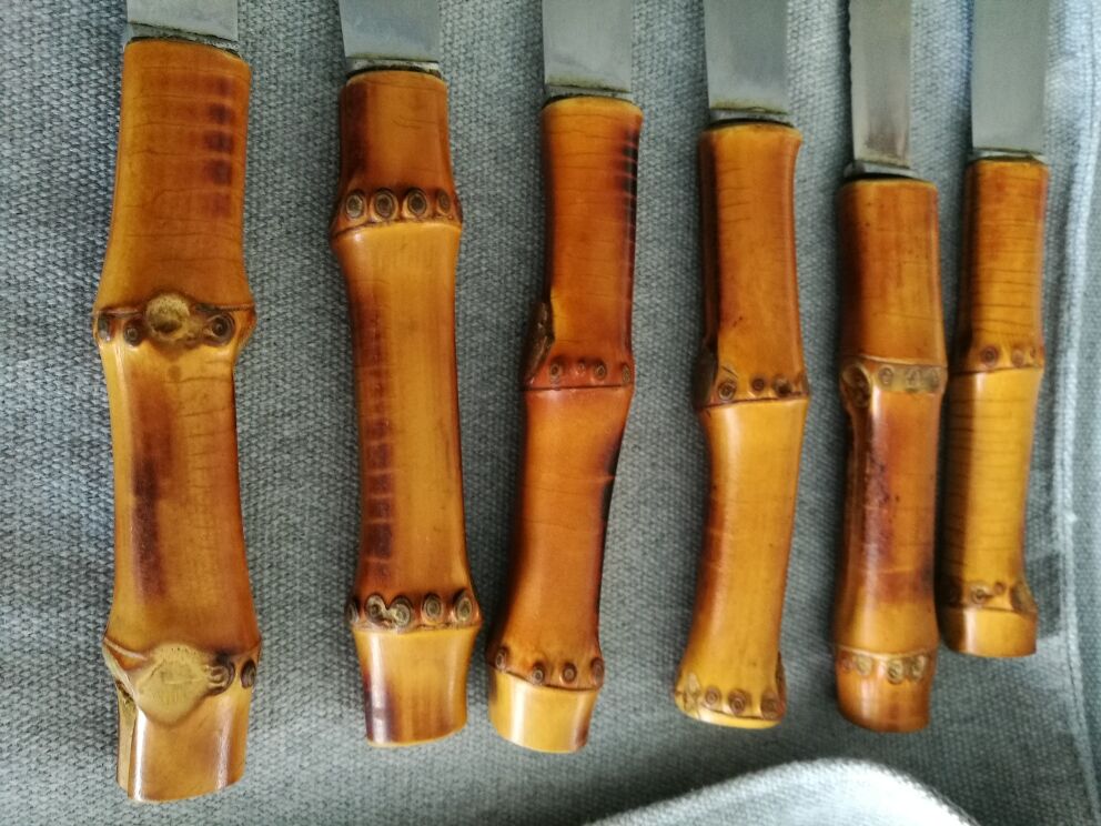 6 antique bamboo handle knives
