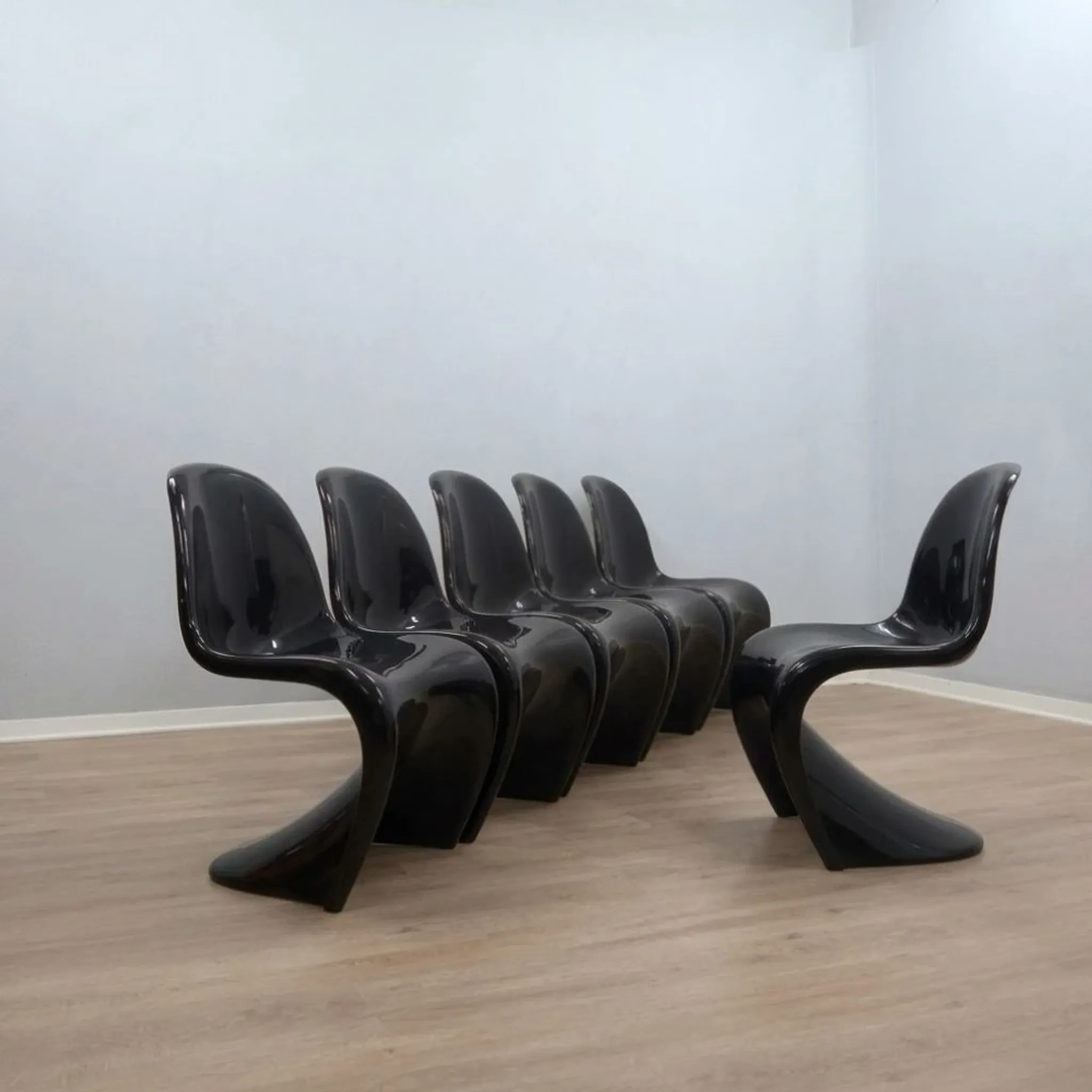 Set of 6 Original Vintage Black Panton Chairs by Verner Panton for Herman M