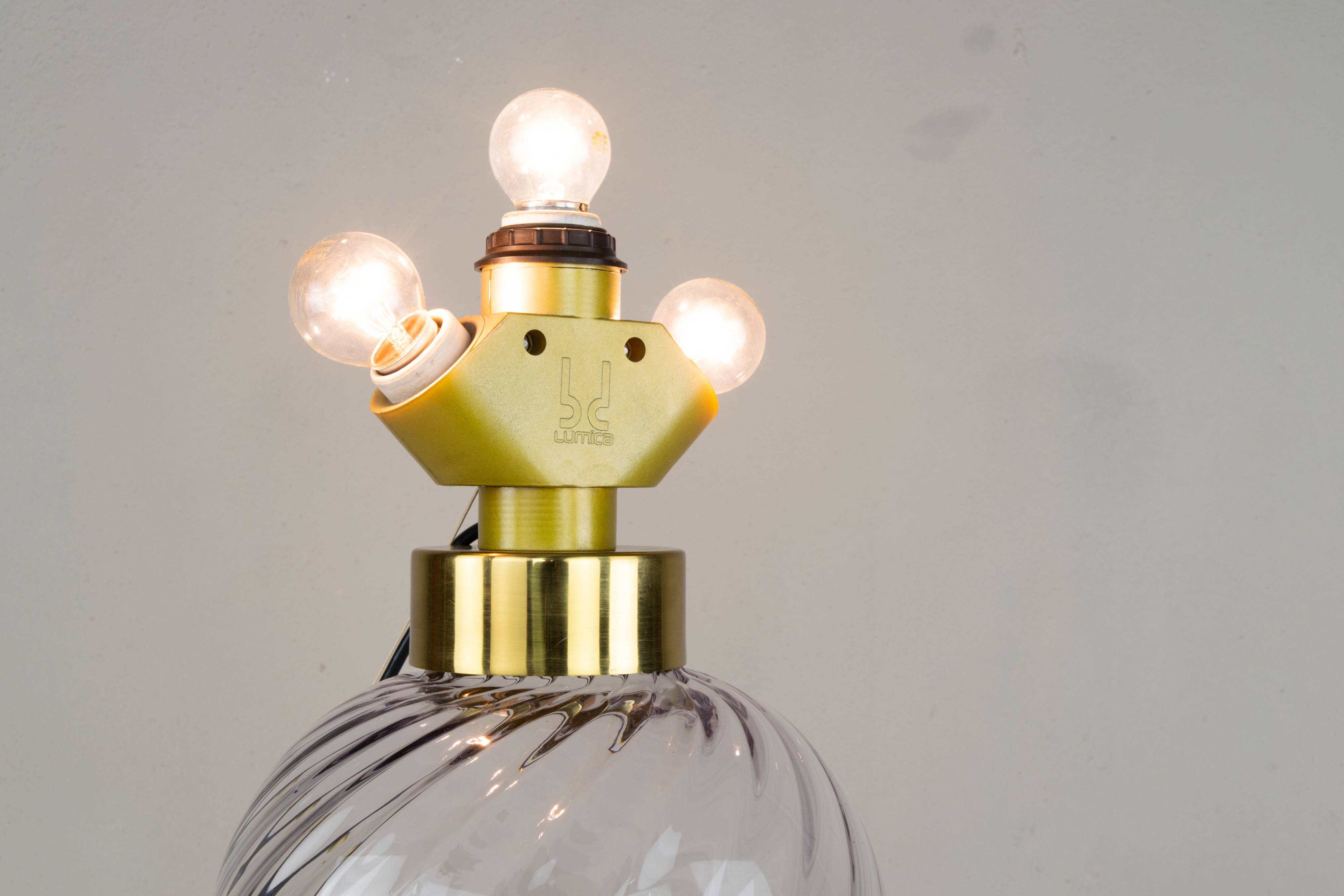 Mid-Century Modern Blown Glass and Brass Table Lamp Lumica Spain, 1970